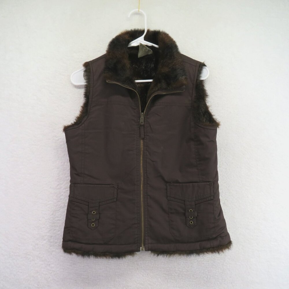 Old Navy Brown Faux Fur Trim Vest